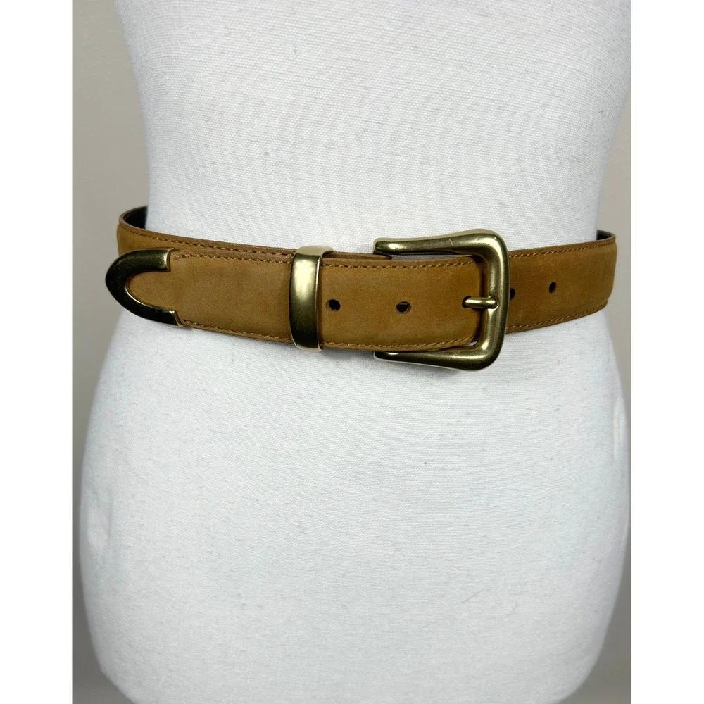 Lejon Belt Women S Tan Nubuck Leather Nordstrom Brass Buckle Tip USA VTG 80s 90s